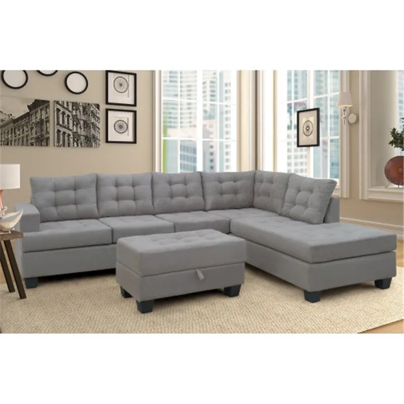 

Sofa 3-Piece Sectional Sofa with Chaise Lounge and Storage Ottoman L Shape Couch Living Room Furniture