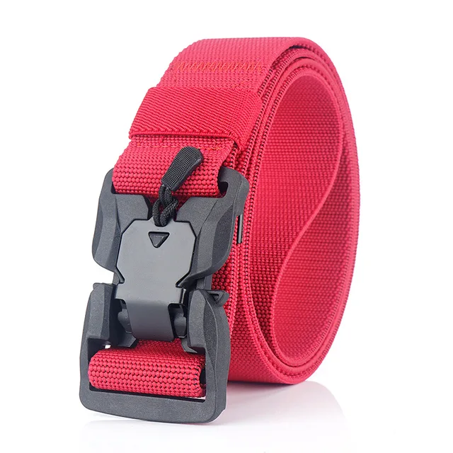MEDYLA Official Genuine Tactical Belt Quick Release Magnetic Buckle Military Belt Soft Real Nylon Sports Accessories MN057 Red