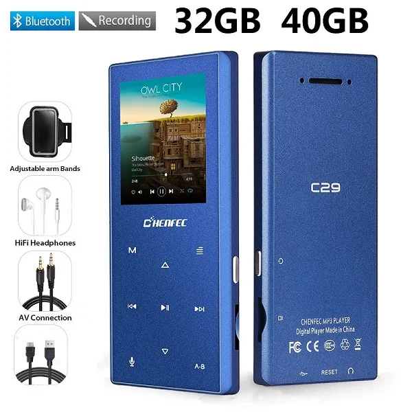 C29-fullset-Blue MP3 плеер Новая модель Bluetooth 4,2 металлическая сенсорная кнопка спортивный плеер с динамиком рекордер Hi-Fi FM радио Expandable128GB - Цвет: C29-fullset-Blue
