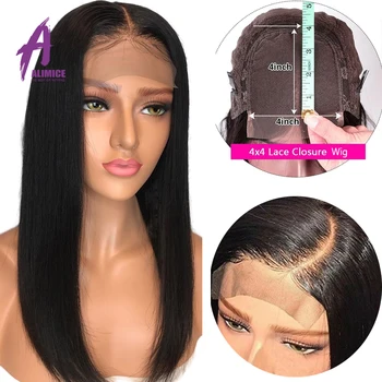 

Straight Bob Wig For Women Short Closure Human Hair Lace Wigs 4x4 Peruvian Remy Hair Lace Closure Wigs Alimice 150% 8-14 inch