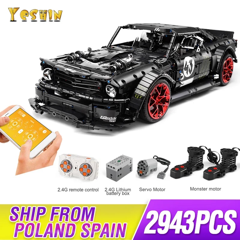 RC APP with motor DHL 1965 Ford Mustang Hoonicorn гоночный автомобиль Technic MOC-22970 20102 строительные блоки кирпичи детские игрушки рождественские подарки - Цвет: RC APP with motor