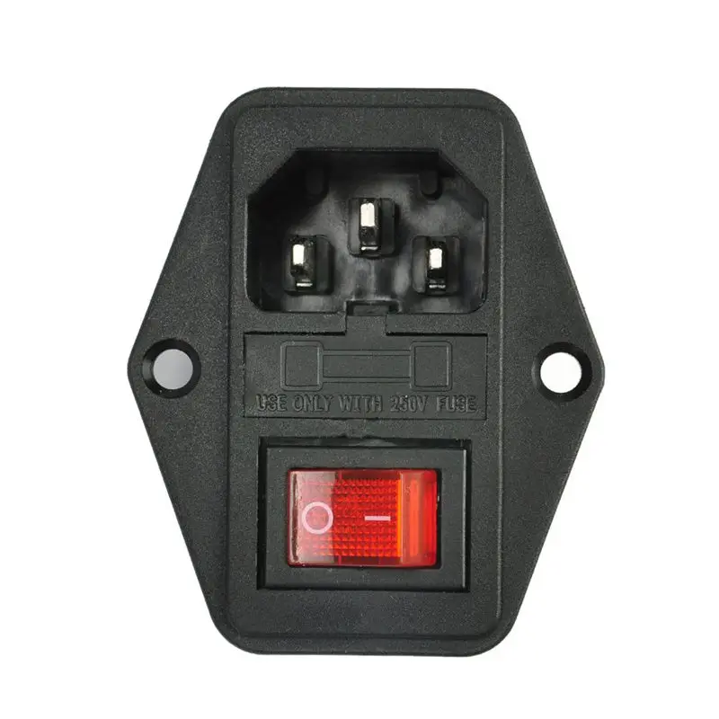 New 3 Pin Iec320 C14 Ac Inlet Male Plug Power Socket With Fuse Switch 10A 250V