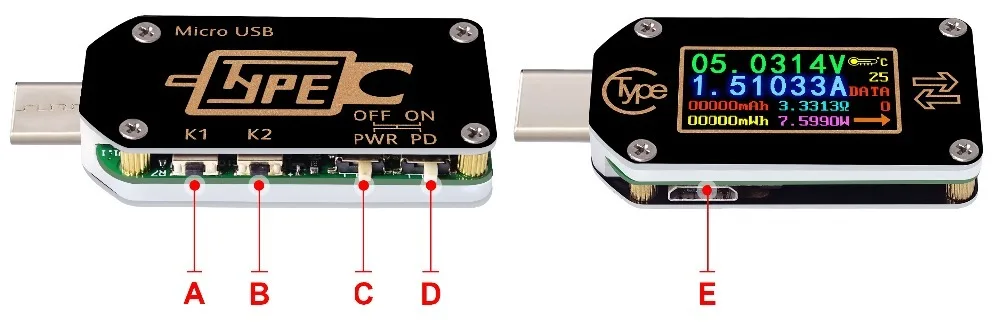 Тип-C PD триггер USB-C Вольтметр Амперметр постоянного тока Напряжение 2 way измеритель величины тока мультиметр PD солнечное зарядное устройство USB тестер TC66/TC66C