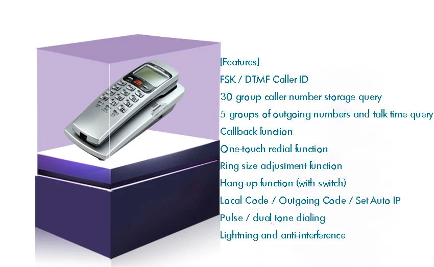 Description Picture 2 of itemCorded Phone Landline Telephone With FSK / DTMF Caller ID,Ringtone Adjustment,Support Callback for Home Office telefono fijo