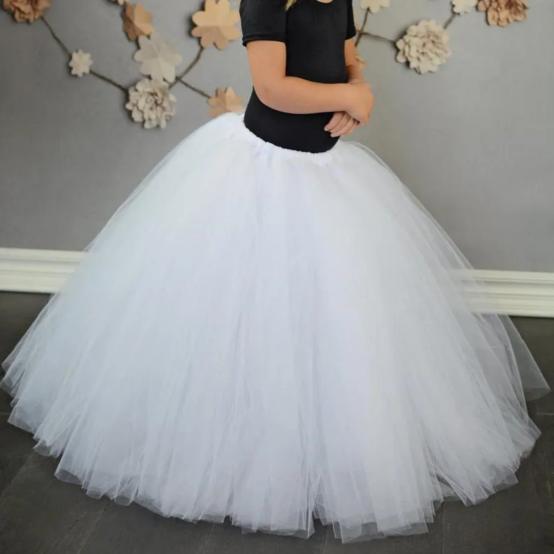 Baby Girls White Long Tutu Skirts Kids Tulle Skirt Pettiskirts Underskirtd Children Birthday Christmas Party Costume Skirts