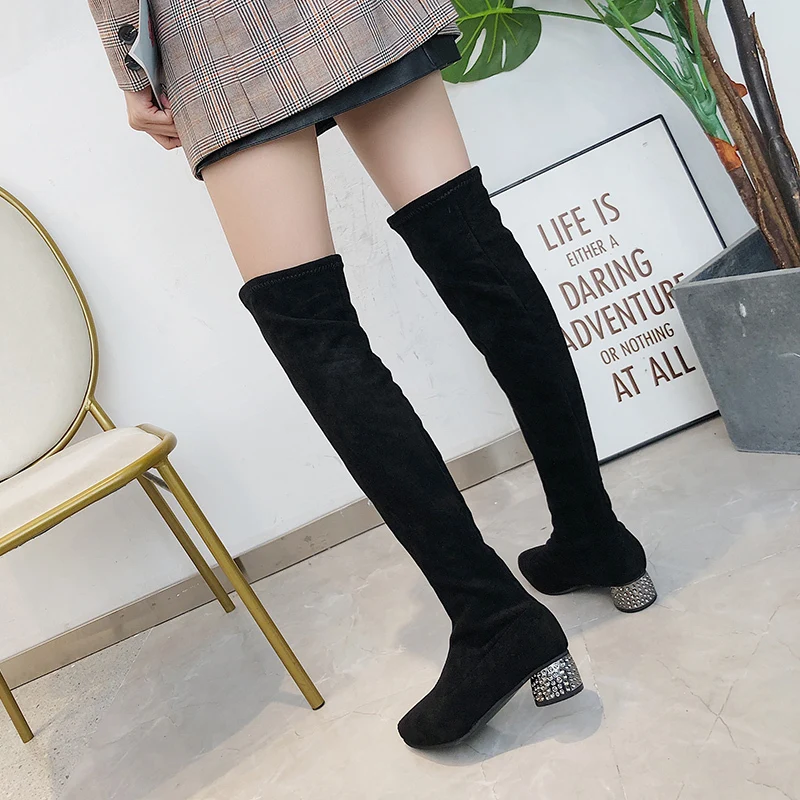 Winter Thick Heel Warm Knight boots Women Pumps Sexy pointed Toe high heel Shoes Woman Sleeve Socks Boots zapatos de mujer