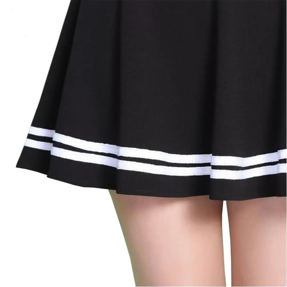 Women Skirt Solid Color Sexy High Waist Stripe Midi Pleated Skirts Girls Black White A Line Mini School Skirt Uniform Large Size 6