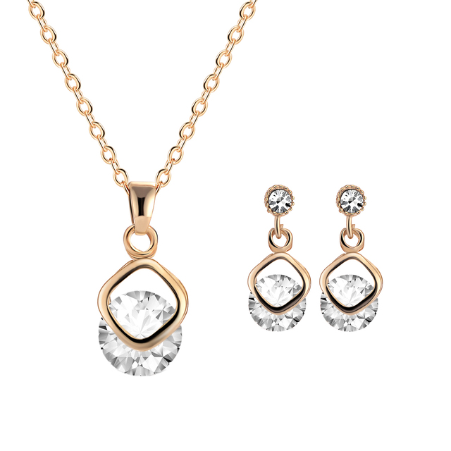 Gold Silve Color Pendants & Necklace Drop Earrings Natural Stone Cubic Zirconia Crystal Wedding Bridal Jewelry Sets