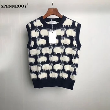 

SPENNEOOY Designer Custom Runway Summer Women Fashion Casual Tank Tops Ladies Sleeveless Sheep Pattern Knitting Tank Tops