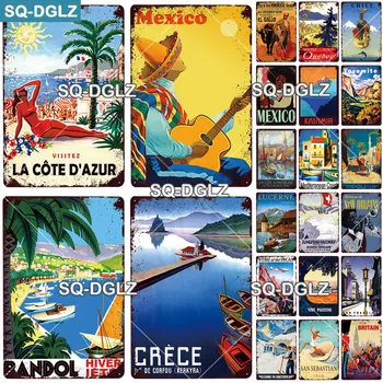 

[SQ-DGLZ]Mexico City Metal Sign Vintage Plaque Wall Decor For Pub Bar Country Plate Tin Sign Travel Britain/Greece Poster