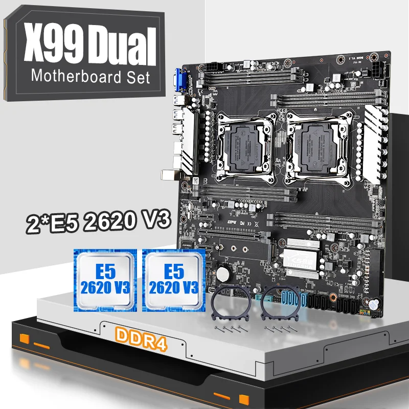 JINGSHA X99 Dual Motherboard Set LGA 2011-3 With 2pcs XEON E5 2620V3 ...