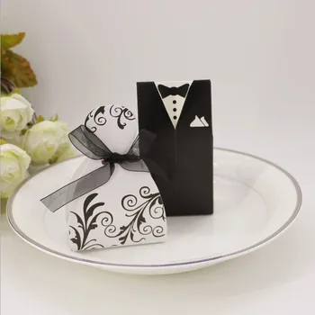 

100pcs/lots Bride And Groom Wedding Candy Box Gift Favour Boxes Wedding Bonbonniere Event Party Supplies With Ribbon