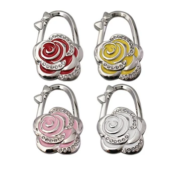 

Creative Aluminum Alloy Handbag Hook Household Round Rose Flower Folding Hook Desktop Non-slip Inside Buckle Load-bearing Hooks