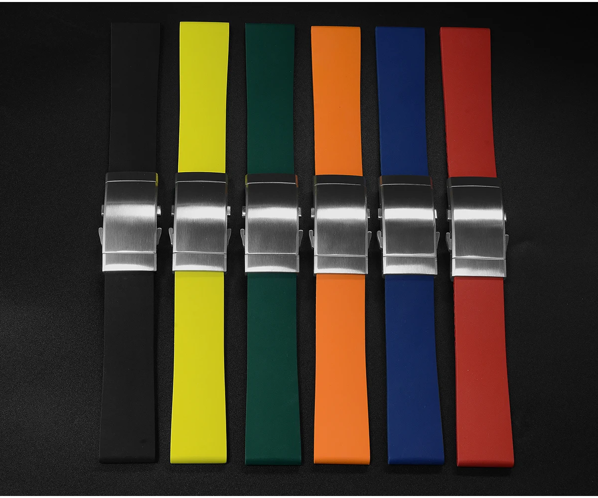 San Martin Watch Bands Rubber Straps 20mm 22mm With Folding Clasp