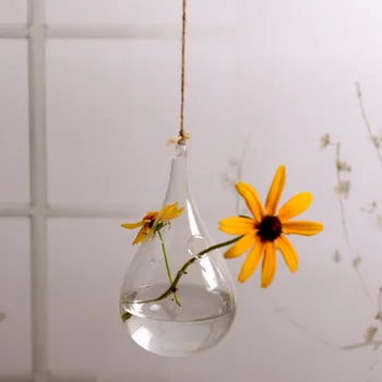 

Free Shipping 2pcs/pack Diameter=10cm Water Drop Shape Glass Terrarium Vase Home Wedding Decoration Transparent Hanging Glass