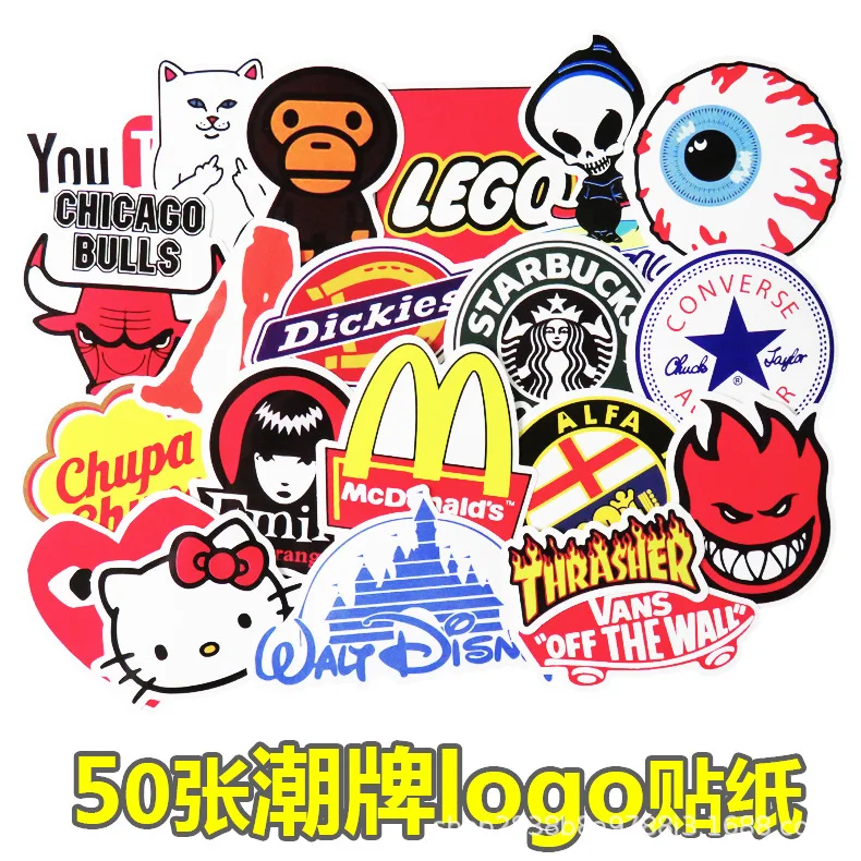 50 шт (популярный логотип) Смешанные Мультяшные наклейки для автомобилей