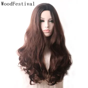 

WoodFestival Women's Wigs for Women Heat Resistant Green Pink Red Purple Brown Ombre Wavy Cosplay Synthetic Wig Female Long Hair