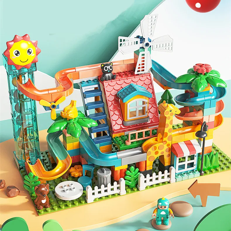 255PCS Marble Race Run Building Blocks Electric Elevator Multi Special Compatible Slide Lift Funnel Parts Children Gift Toys
