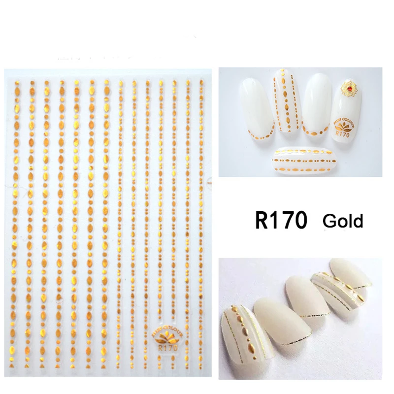 Nusx 1pc Rose Gold Silver 3D Nail Sticker Curve Stripe Lines Nail Stickers Adhesive Striping Tape 5