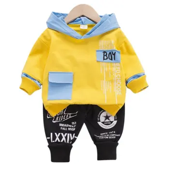 

Autumn 2pcs/set Kids Boys' Color Matching Hooded Long-sleeved Sweater Casual Baby Alphabet Sports Pants Suit