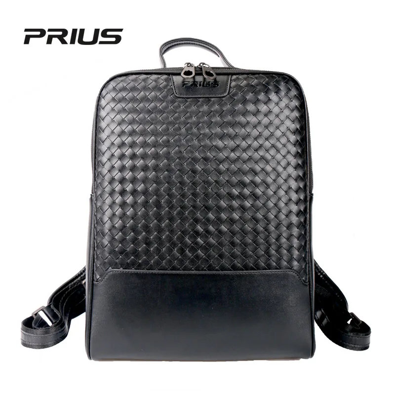 

Prius Spring And Summer New Style Men Backpack Hand-woven Pure Leather Korean-style School Bag Fashion Travel Bag
