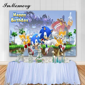 

InMemory 7x5ft Boy Birthday Party Backgrounds Newborn Photography Props Sonic 1st Birthday Photo Backdrop Vinyl Studio Banner