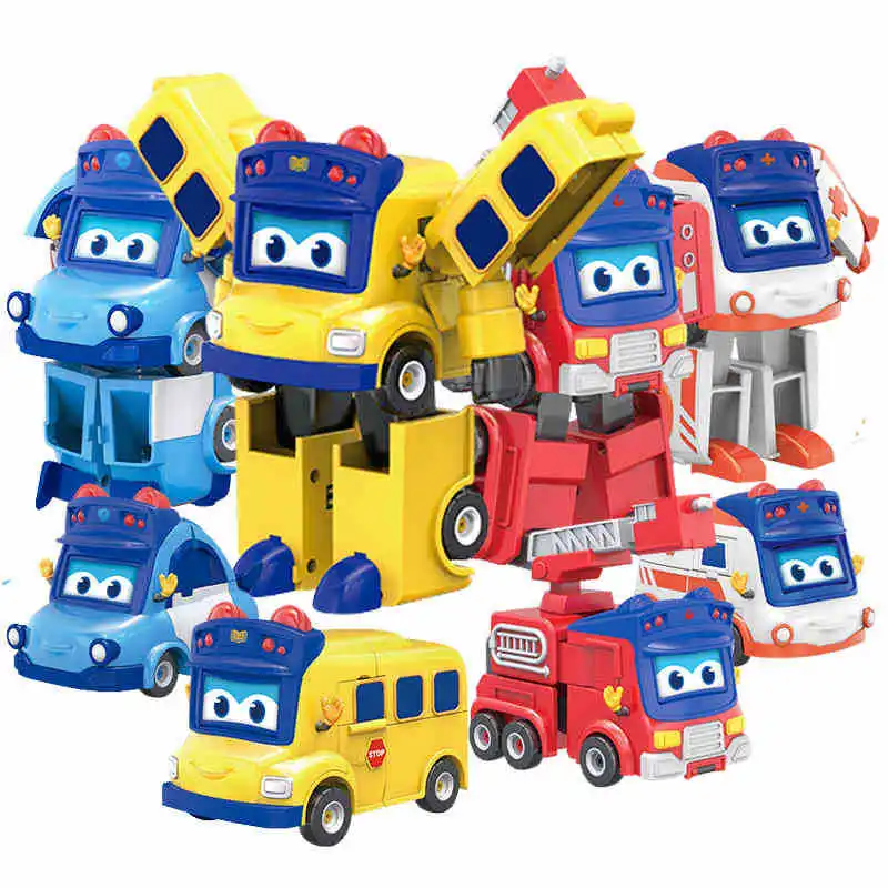 

Flexible School Bus CHILDREN'S Toy Boy Six-in-One Fit Transformation Car School Bus Fire Truck Police Car Goethe