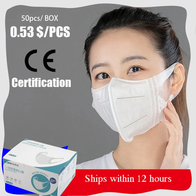 US $26.99  Spot 50PCS/Box Disposable Mask 3D 3-Ply Non-Woven Face Mask Respirator For Daily Protection Masks