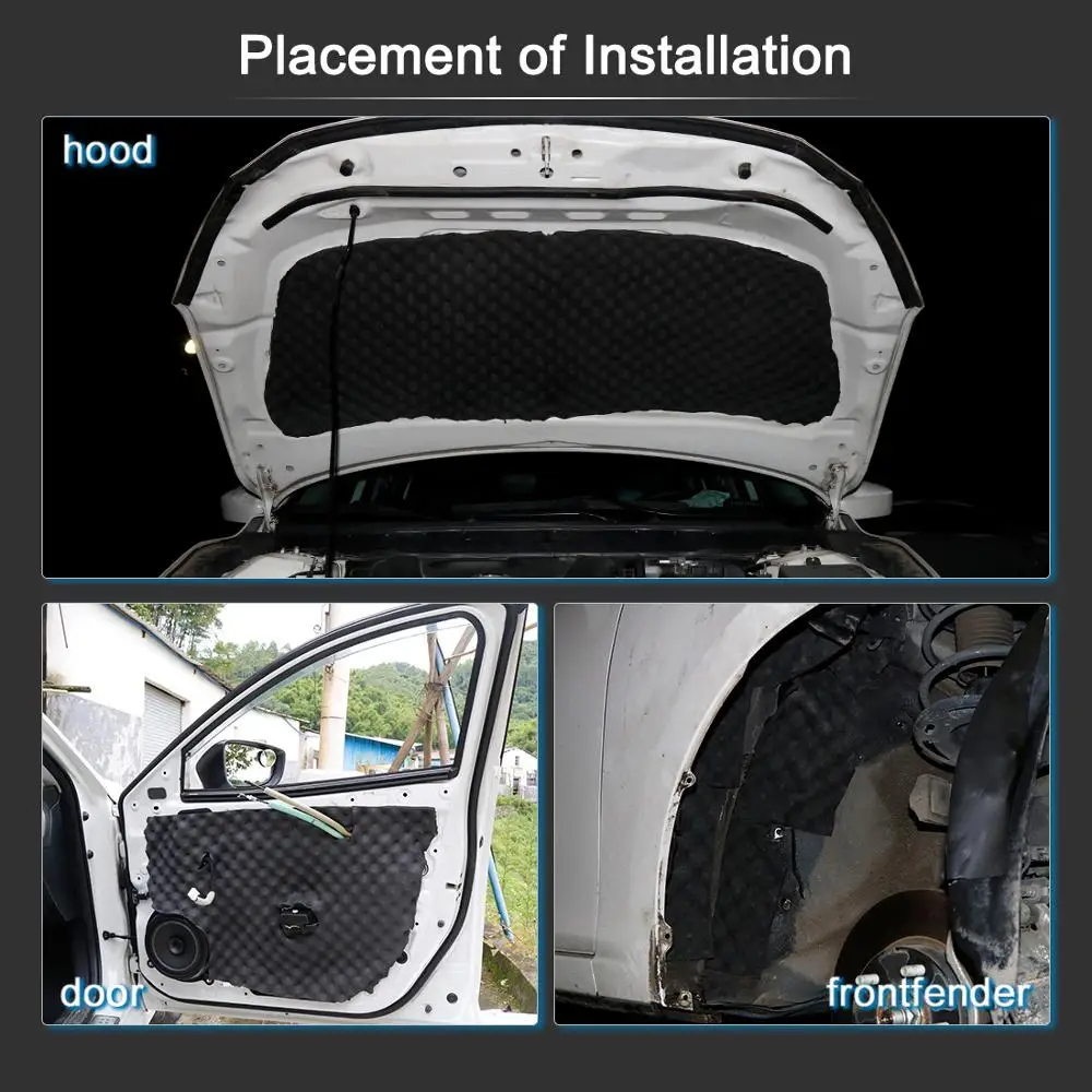 Isolation acoustique de voiture Insonorisant Mousse acoustique Mortifiante  Auto-adhésif Coton Isolation thermique Mousse Absorbeur acoustique, 1  rouleau 100cm * 100cm, 3mm