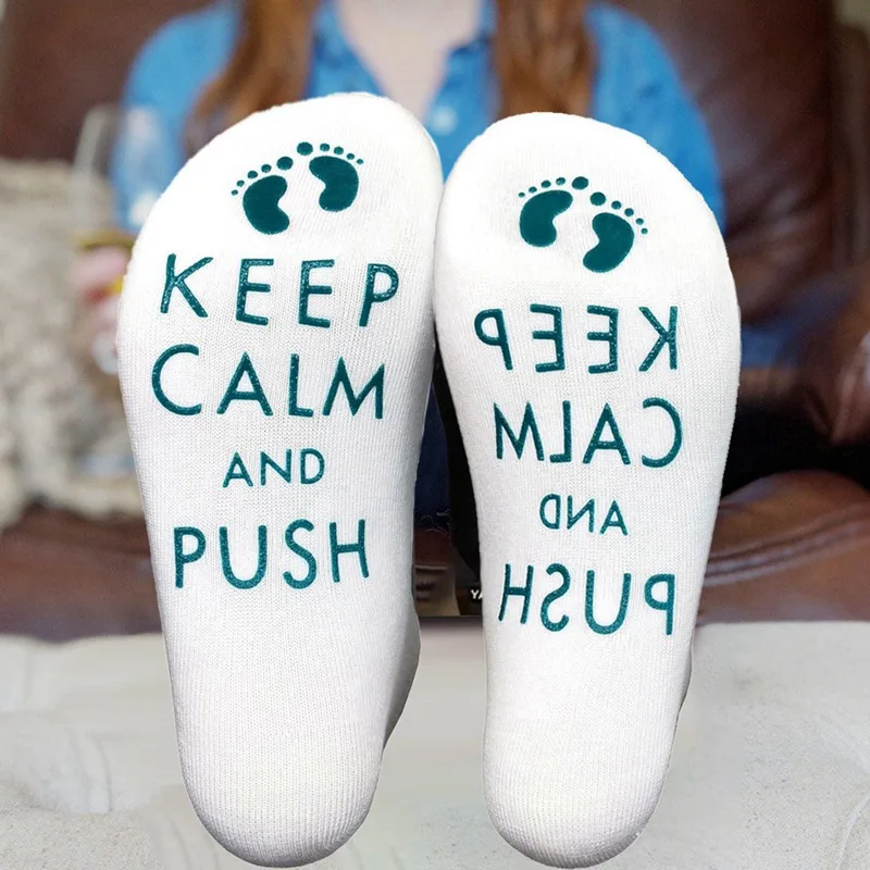 Новые удобные хлопковые носки с 3D принтом, сохраняющие спокойствие и толкающие слова, унисекс, мужские и женские носки, забавные короткие носки для беременных