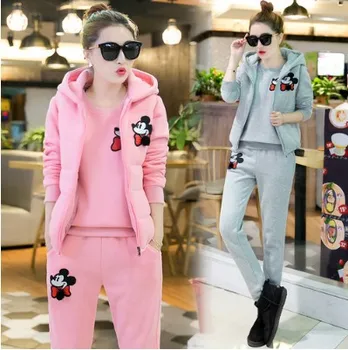 

Three-piece Women Tracksuit Add Velvet Thicken Autumn/winter Hoodie Harem Pants Blazer Plus Size Windproof Tennis Apparel Warm