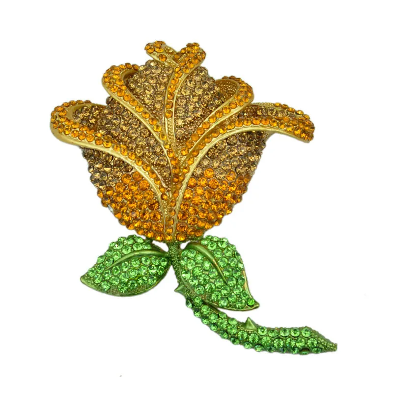 

Full of Crystals Yellow Roses Crystal Corsage Duffle Coat Evening Gown Brooch Foreign Trade Western Style Popular Ornament