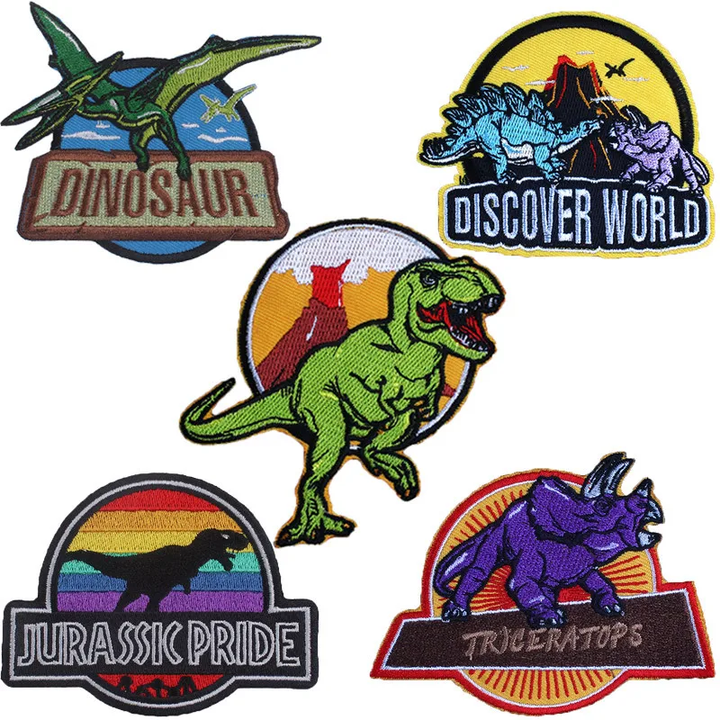 

Pulaqi Jurassic Park Dinosaur Patches For Clothing Diy Embroidered Dinosaur Iron On Patches Stickers On Clothes Applique Badges