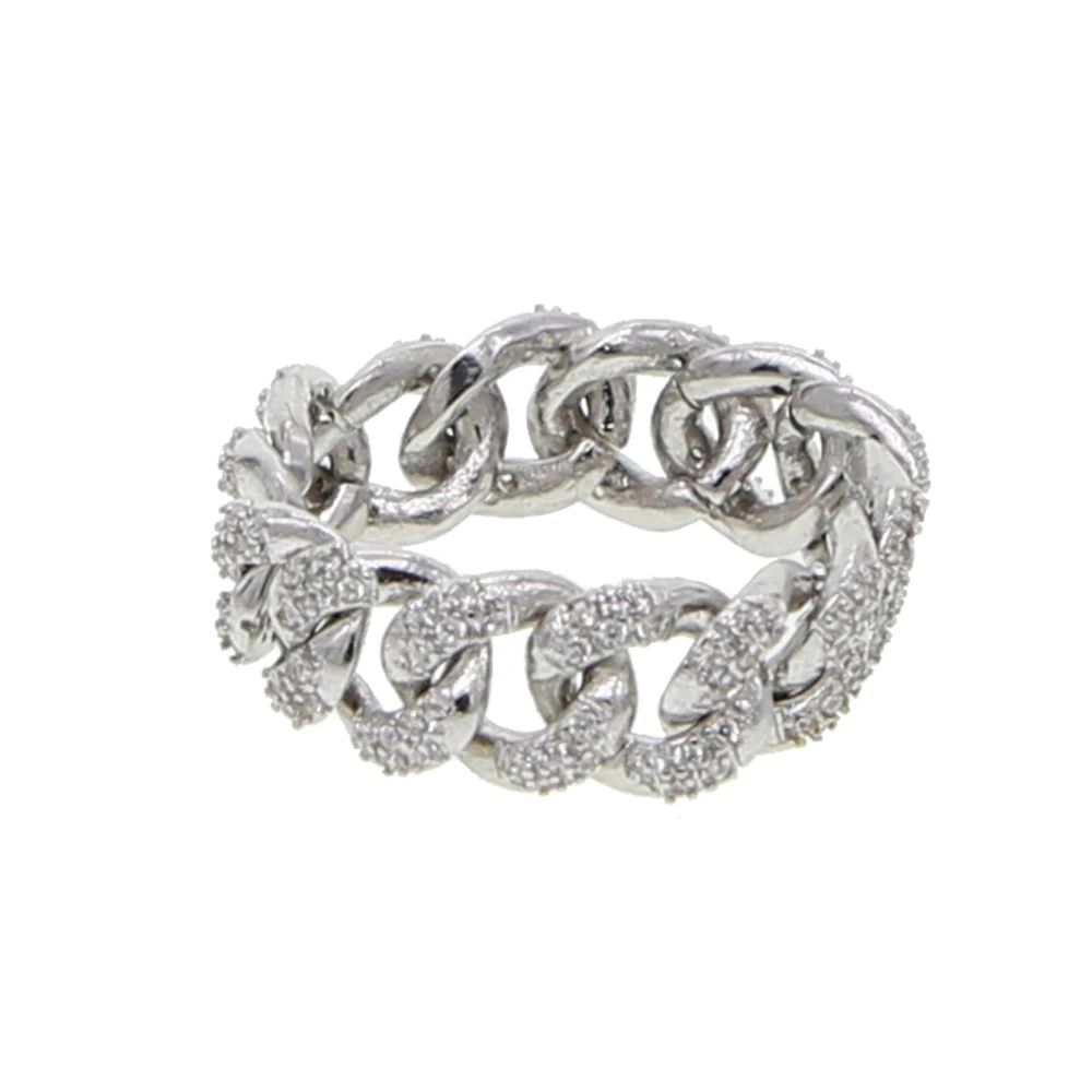 silver Iced out bling white cubic zirconia, кубинское кольцо-цепочка для женщин, Золотое кольцо в стиле хип-хоп, обручальное кольцо, Трендовое кольцо на палец - Цвет основного камня: silver