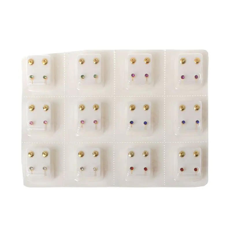 

12 Pairs Gold Ear Piercing Earrings Set Hypoallergenic Mini 3mm CZ Studs Jewelry