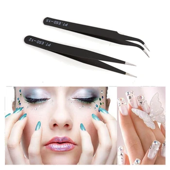 

Curved Straight Tweezers Eyelash Extension Tweezers Nails Decor Picker Non-magnetic Pincet Manicure Makeup Nail Tools