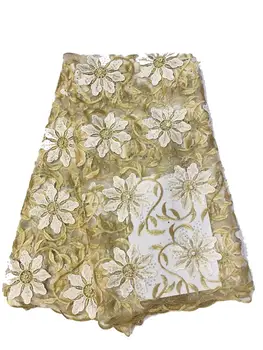 

Gold African lace fabric Nigerian 2019 high quality lace Mesh Tulle fabric Embroidery for Women Wedding Dress Party cloth CJD003