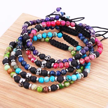 New Arrival Small Cute Stainless Steel Skull Women Men Bracelet Natural Stone Lava Rock Bead Bracelet Women Jewelry Gift