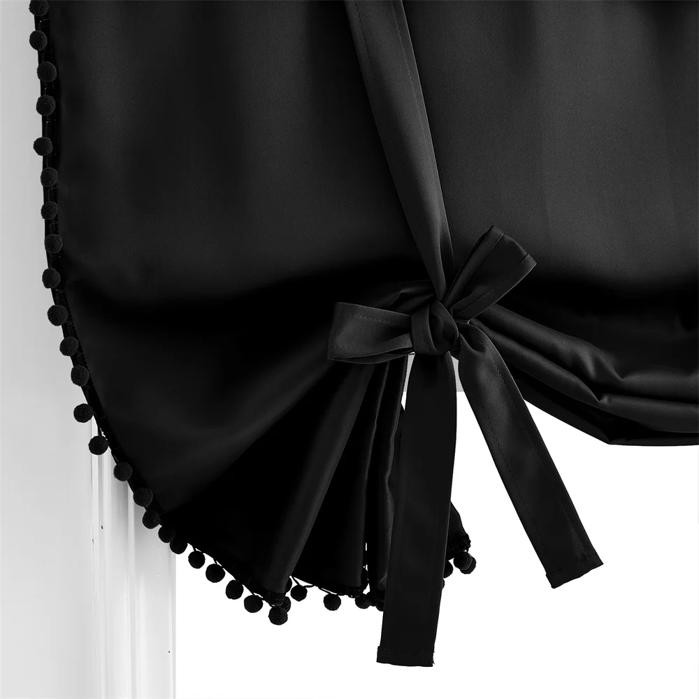 NICETOWN Tie Up Shade Rod Pocket Blackout Curtain with Small Ball Modern European and American Style for Kitchen Small Window