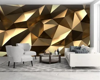 

Custom Luxury Golden 3d Wallpaper Golden Low Polygon Abstract Space 3d Background Wall HD Digital Printing Wall paper