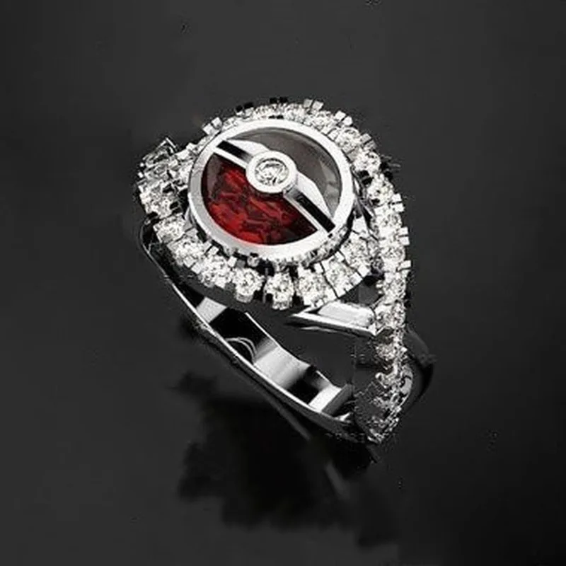

Creative 925 Silver Fairy Ball Series Red and White Ring Engagement Wedding Party Gift Jewelry for Women