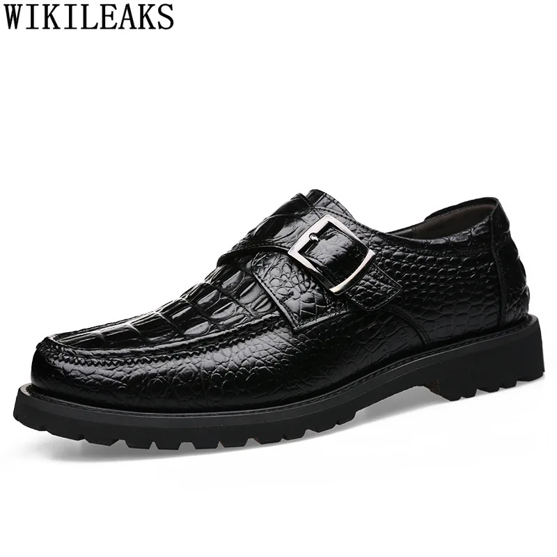 

Monk Strap Mens Dress Shoes Designer Crocodile Shoes Man Italian Business Shoes Men Leather Fashion Office 2022 Zapatos Hombre