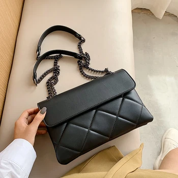 

PU Leather Shoulder Crossbody Bags for Women 2020 Designer High Quality Plaid Handbags Fashion Chain Design Simple Flap Bags