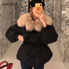 Зимнее меховое пальто с высокой талией, Женский утепленный пуховик, большие размеры, парка, пальто, куртки, женский корейский тонкий пуховик, верхняя одежда