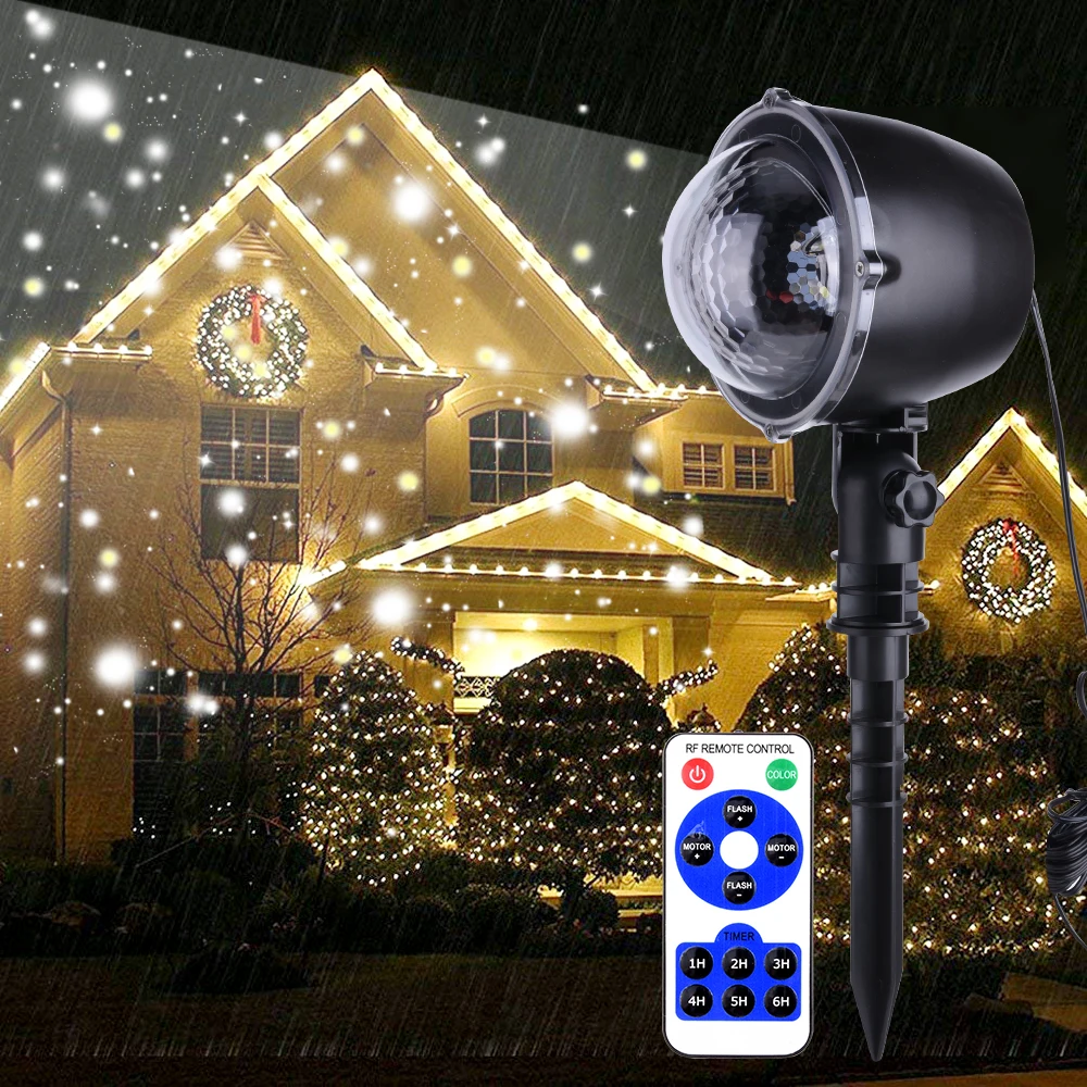 

Christmas Lights Snowflake LED Projector Light Waterproof Moving Snow Laser Projector For Xmas Party Fairy Light Home Garden D25