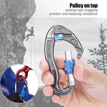 

25KN Sturdy Outdoor Rock Rescue Carabiner Key Hook with Pulley Climbing Rise Safety Master Lock Outdoor Protective Equipment