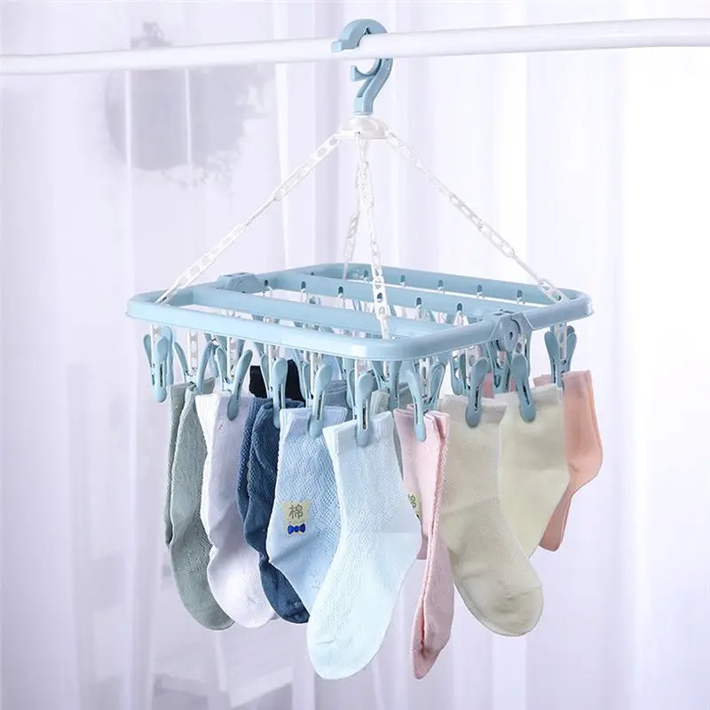 

Folding Clothes Hanger Towels Underwear Sock Clip Drying Rack Windproof Plastic Storage Rack Home Space Saving Closet Organizer