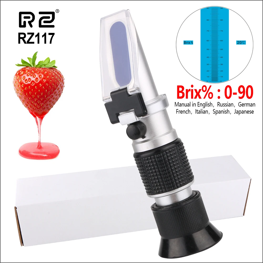 RZ Refractometer Fruit Sugar Meter 0 90 Brix RHB 90ATC Handheld