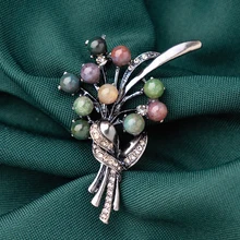 De piedra colorida broches de árbol Vintage PIN de ramo para hombres y mujeres vestido de traje bufanda abrigo joyería de moda 2 colores a elegir regalo