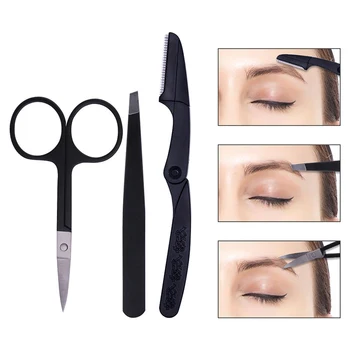 

3 Pcs/Set stainless steel Beauty Accessories Eyebrows Clip Eyebrow Trimmer Makeup Scissors Eyebrow Shaping Knife Cosmetic Tools